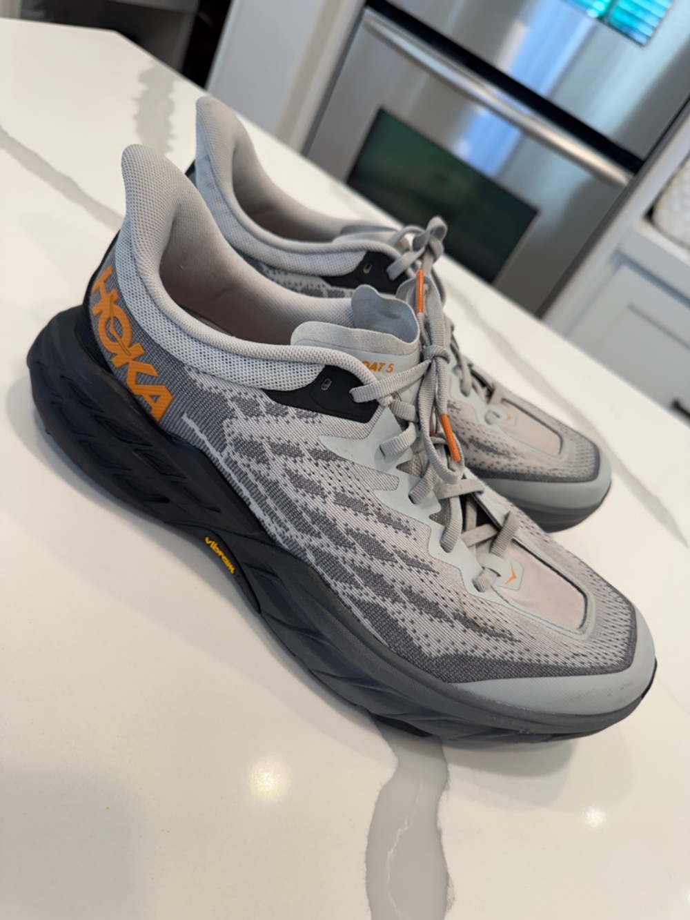 Hoka Men's Light Gray and Orange Athletic Running Shoes